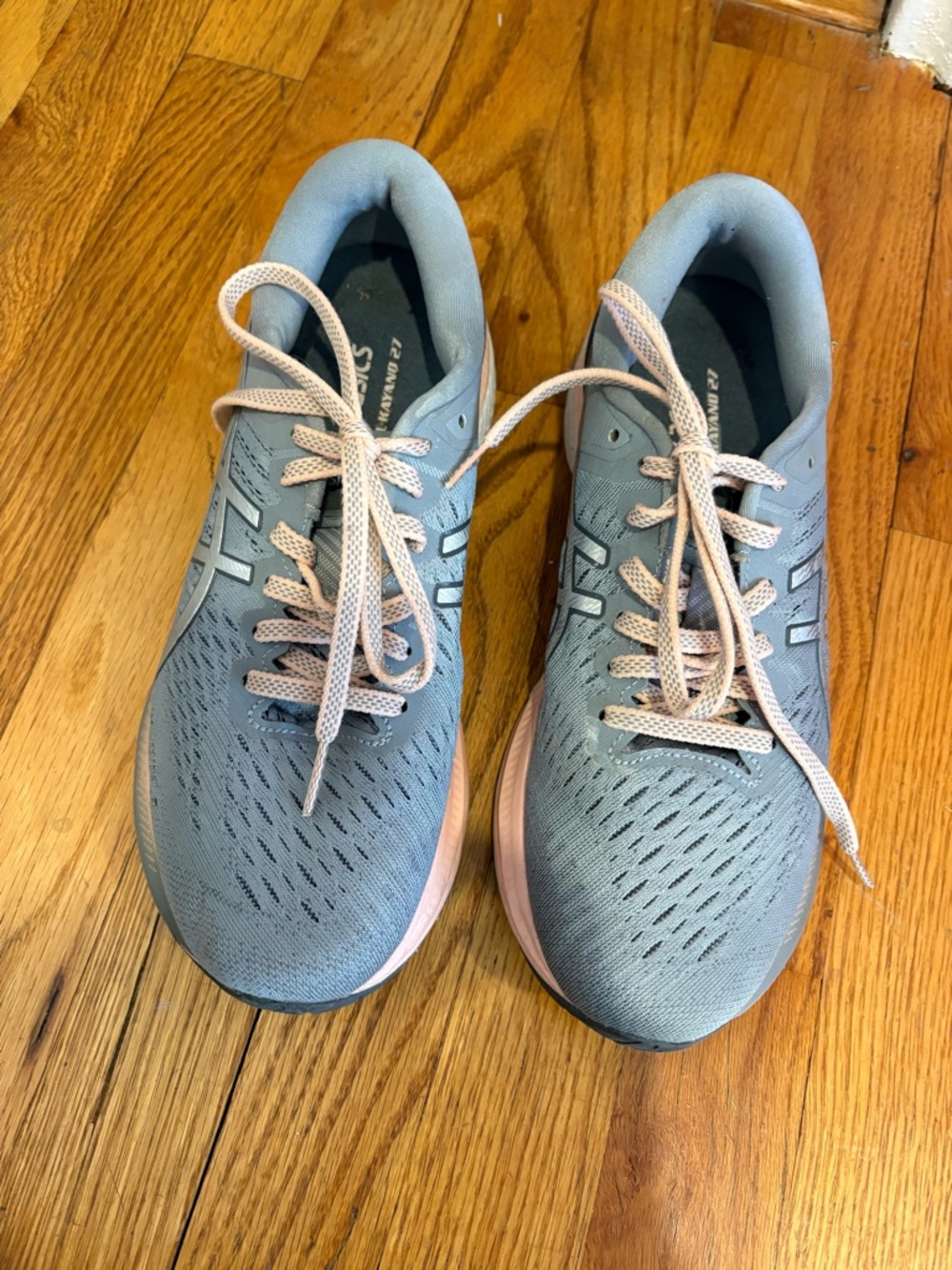 ASICS Women's Light Blue Running Shoes with Pink Soles
